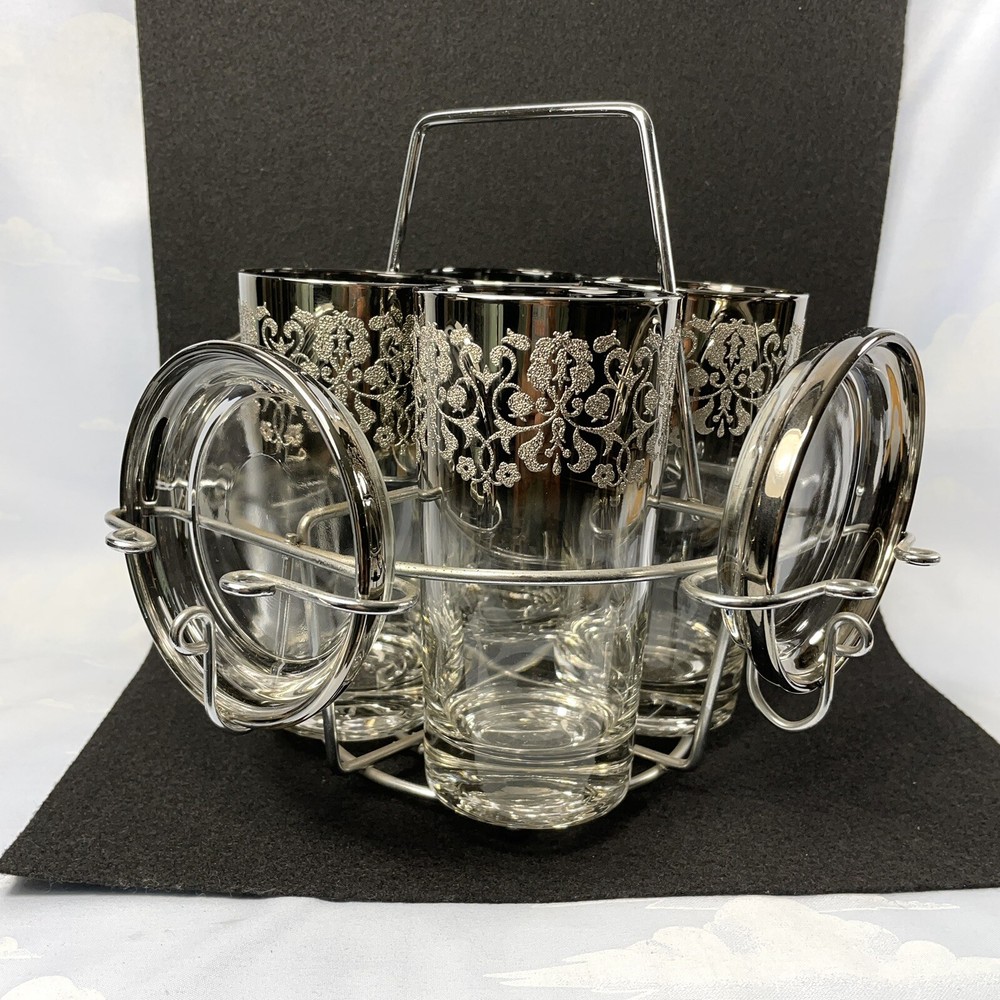LUSTER Silver Smoke Fade TUMBER SET Coaster Caddy MCM Vintage