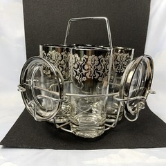 LUSTER Silver Smoke Fade TUMBER SET Coaster Caddy MCM Vintage