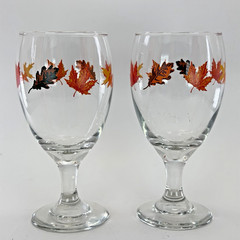 Set of Two VTG Libbey Autumn Leaves Wine Water Glasses Goblets Retro Cottagecore