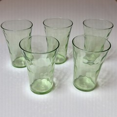 Vintage Green Uranium Glass 3″ Dimpled Juice Shot Glasses Barware