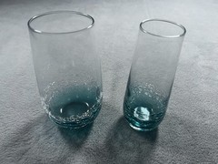 Lot Pier 1 cups Aquamarine Blue Steamless drinking glasses Crackle Tumbler 6”