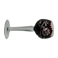 Vintage Bohemian Crystal Wine Goblet Hand Cut Dark Garnet Ruby Red Floral Design