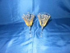 Vintage Fostoria Versailles Topaz 5-7/16″ Aperitif Glasses Set of 2 Etched RARE