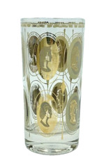 Vintage Set 4 Gold Courtesan Female Portrait Highball Cocktail Glasses Barware