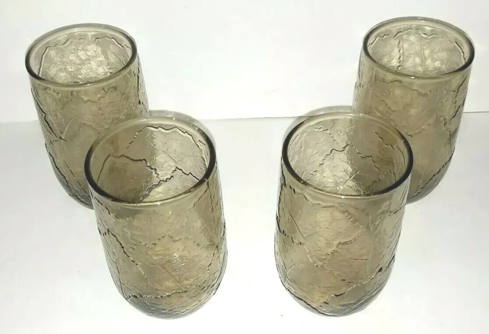 Anchor Hocking Juice Glasses Oak Leaf Low Ball Cocktail Glass Vtg Lot Of 4