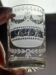Bohemian Engraved Floral Shield & LSK Monogrammed Flint Tumbler C.1810-1830