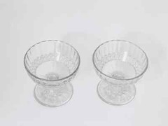 Pair Of Vintage Champagne Pressed Glasses Hobstar, Cane Pattern, Dessert Bowls