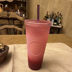 Starbucks Pink Studded Plastic Tumbler with Purple Straw Reusable