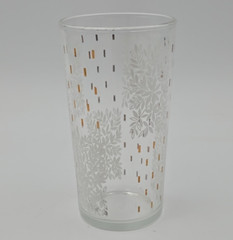 Vintage MCM Continental Can Co Glass Tumblers w/ White Floral & Gold Accents