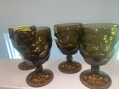 Set of 4 MCM Viking Nutmeg Brown Georgian Honeycomb Pattern Water Goblets EXC