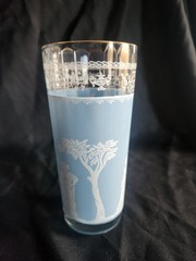 Vintage Jeannette Glass Hellenic Blue Tumbler 6.5” Grecian Wedgwood Style MCM