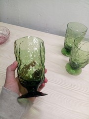 VTG Set of (4) Seneca Driftwood In Avocado Green Footed Tumbler Glasses