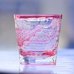 Gold Pink Edo Kiriko Drinking Glass Hand Cut Crystal Whisky Cup 12oz New Color