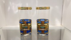 2~Vintage MCM Culver «Empress» Highball Stained Glass w/ 22k Gold Trim