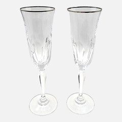Rogaska Aulide Champagne Flutes Platinum Rim Crystal Slovenia Set of 2