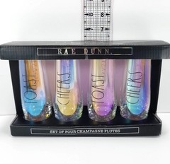 Rae Dunn by Enchante Champagne Flutes Set of 4 Iridescent TOAST CHEERS New In Bo