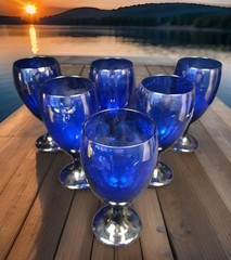 Libbey Premier Cobalt Blue Glass Water Wine Iced Tea Goblets Set of 6 Vintage