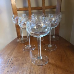 West Virginia Specialty 7″ Champagne Saucer Diamond Optic Elegant Glass LOT 6