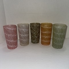 MCM Spaghetti String Multicolor Set of 5 Tumblers glasses 5 1/2” 1950s Vintage