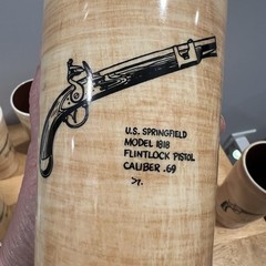 VTG 1970s Old Western History Ceramic Tumbler Set of 8 Pistol & Revolver Barware