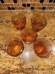 Vintage Seneca Driftwood Amber Glass Rocks Glasses Tumblers Textured Set of 5