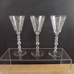 3 Cambridge Glass Diane Etched 3122 Wine Glasses 6.75″ Tall 2.5 oz VGC