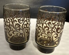 Vintage Set of 2 Brown Raised Swirl Glasses 5” X 2.75” Possibly Libbey