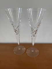 Miller Rogaska Crystal Champagne Flutes Etched Heart Wedding Toasting Glasses 2