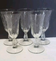 ROCK SHARPE Dartelle Juice Glass Set of 7 #3007 Stem Floral Cut 6″ Tall