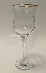 Set/4 Crystal Clear Industries Wine Water Goblet Swirl Optic Gold Rim 8oz 7 7/8″