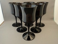 6 American Future Syst Licorice Pattern All Black Amethyst Wine Glasses 5 7/8″
