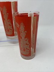 MCM Culver Red & Gold Glasses Hindu/Thai Goddess Lord Shiva 4pcs 14oz 6.5 in