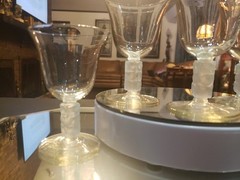 (5) wine glasses Antique Glass Crystal Murano? clear frosted square stem leaves