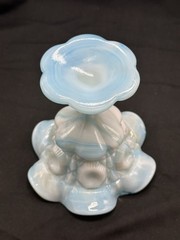 Vintage Kanawha Glass Company Blue & White Swirl Art Slag Glass Compote MCM
