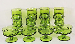 Set Of 12 Mixed Size Avocado Green Indiana Kings Crown Thumbprint Goblets