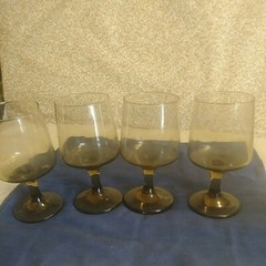 Vintage Smoky Stemed Glasses set of 4. 6inches tall 3inches across the top