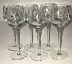 6 Beautifully Etched Flowers & Leaves Long-Stemmed Wine Glasses NICE CLASSY