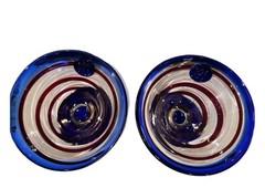 Kosta Boda Hand Blown Royal Caribbean Martini Desert Glass’ Red Swirl Blue Rim