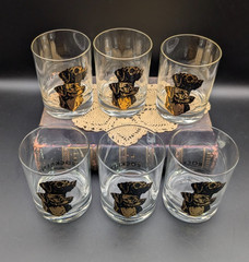 Vintage Set of 6 Rockbend Black Labrador Retriever Lowball / Old Fashioned Glass