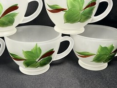 VTG Set 11 Gay Fad Green Ivy Punch Cups Frosted Hazel Atlas Federal Glass