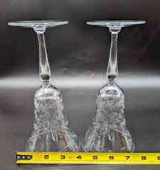 VTG Pair of Hand Cut & Mouth Blown Water/Wine Goblets Plant & Dot Cut Design EUC