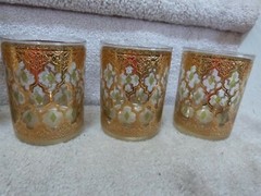 7 VINTAGE Culver Valencia Barware Glasses 22K Gold & Green (4) 6.12″ (3) 4″