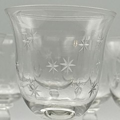 8 Vintage 1950s MCM Atomic Starburst Cordial Sherry Etched Clear Glass