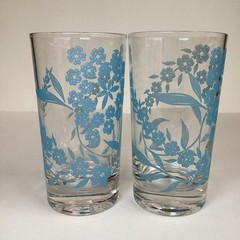 Vintage Federal Glass Spring Blossom Floral High Ball Tumblers Glasses Set Of 8