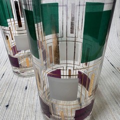 Vintage 1950s Style Highball Glass Mid-Century Modern Teal Pink Gold Geometric