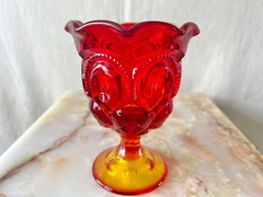 Vintage L.E. Smith Moon & Stars Ruby Red Amberina Goblets Set of 2 UV Glow