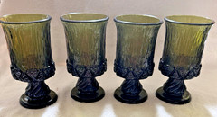 4 Vintage MCM Avocado Green Goblet 6 inches Tall Fostoria Sorrento