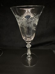 Vintage Elegant Cut Glass Floral Paneled Tall Wine Glass Set Of 9, Unknown Maker