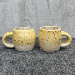 Castor Ceramics Beer Mugs SET OF 2 Yellow Speckled Stoneware 6oz Handmade Coffee