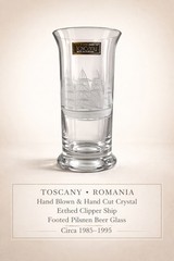 4 pc Set Toscany Romania Footed Pilsner Beer Glass Etched Clipper Ship Crystal